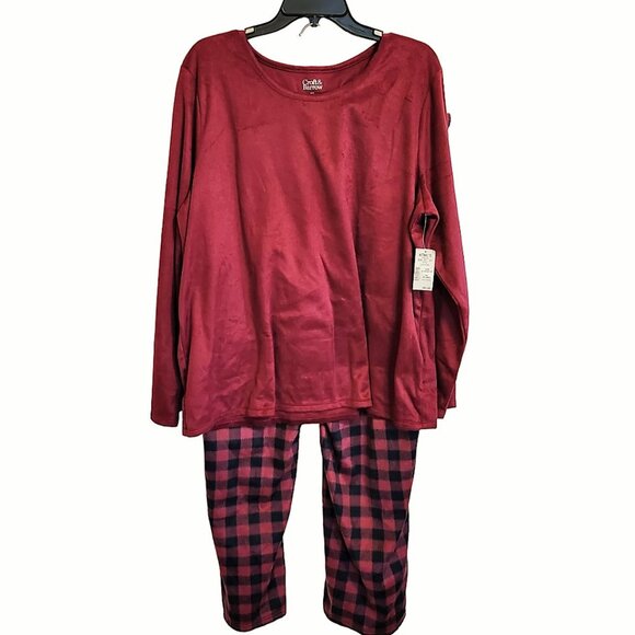 NWT Croft & Barrow 2-piece Faux Fur Pajama Set in Burgundy & Navy Size X… - Picture 1 of 16